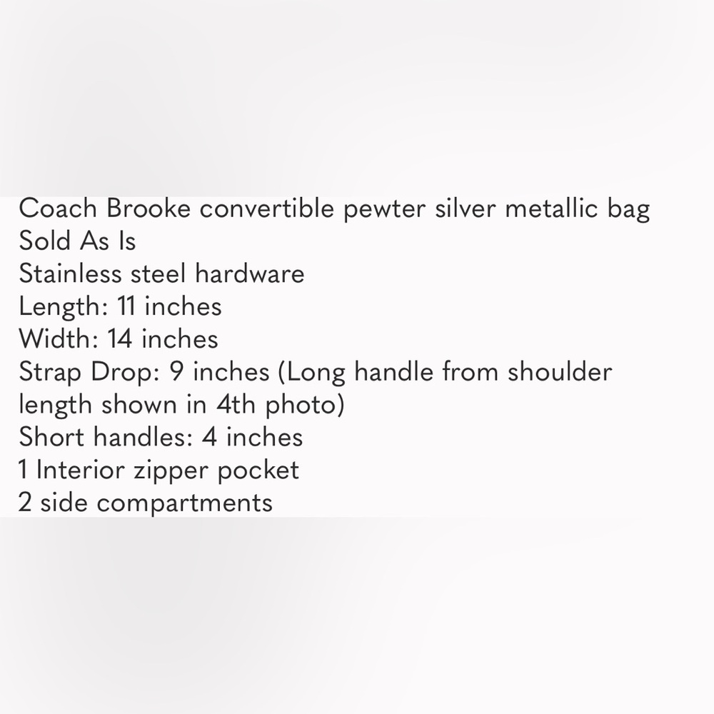 Coach Brooke Convertible Pewter Silver Metallic Shoulder Bag like new - Picture 4 of 16